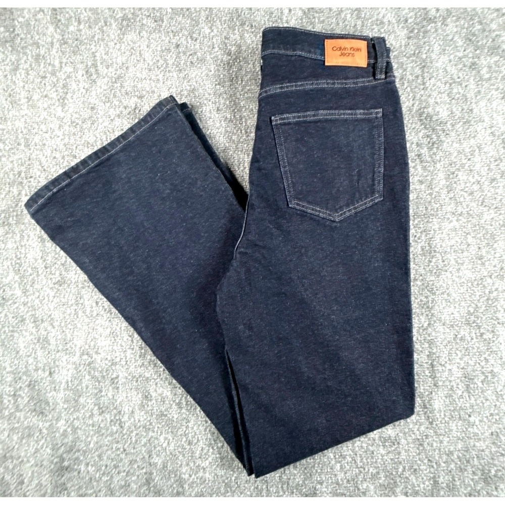 Calvin Klein Jeans Womens 30 Tall High Rise Flare Jeans Dark Wash Stretch NEW